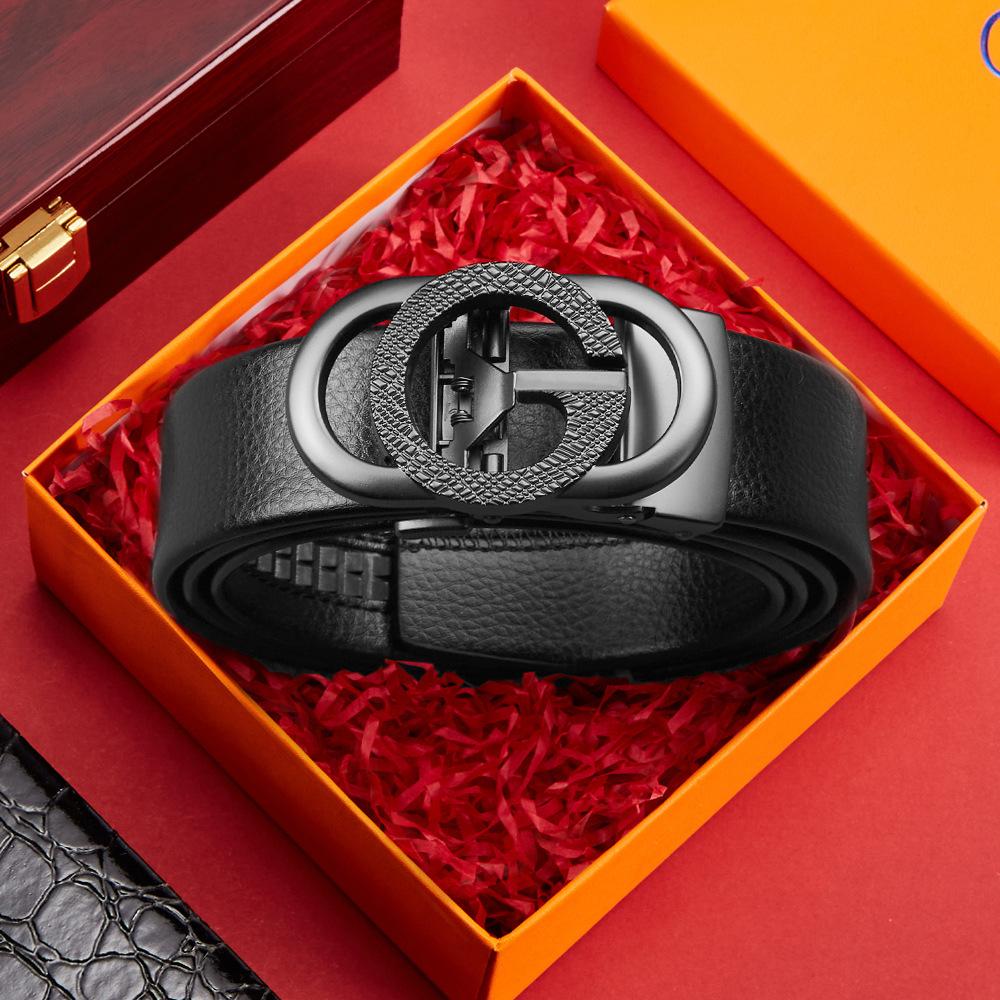 

Горячая распродажа ремень с автоматической пряжкой для модных молодых людей, универсальный для бизнеса и отдыха, подарочный набор мужских брюк и поясного ремня 120cm