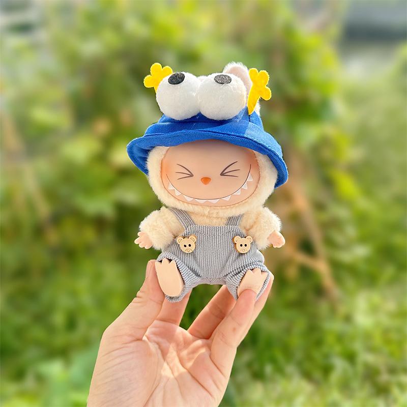 Labubu Clothes Cartoon Overalls 2-Piece Set For 17Cm Dolls Overalls& Cap Labubu Doll Clothes For Photography Props