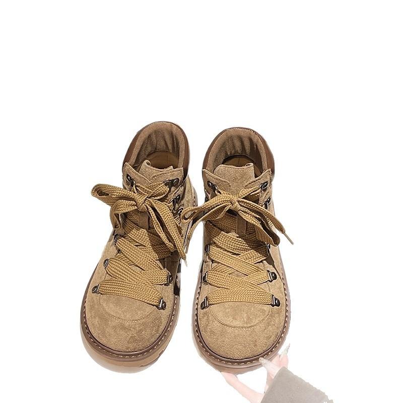 Retro Martin boots women's autumn and winter new lace-up side zipper black inner heightening short boots medium boxing boots