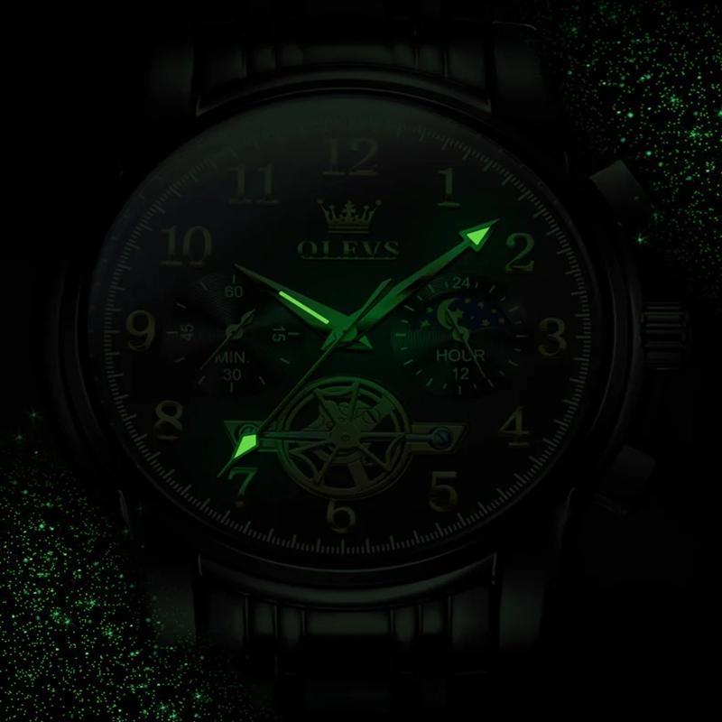 OLEVS Fashion Business Mens Wristwatches Gold Clock Male Stainless Steel Waterproof Calendar Quartz Watches