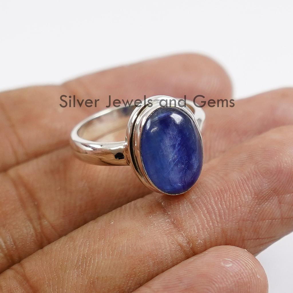Natural Kyanite Ring, 925 Sterling Silver Oval Gemstone Ring, Gift for Birthday, Ring for Women, Blue Gemstone Ring, Handmade Ring