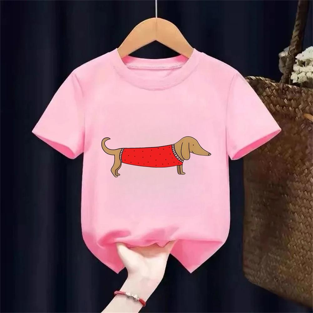 Dachshund Teckel Funny Cute Dog Animal TShirt Kid Girls Short Sleeve Summer Fashion Tshirt Casual Fashion Tee Shirt ONeck Tops