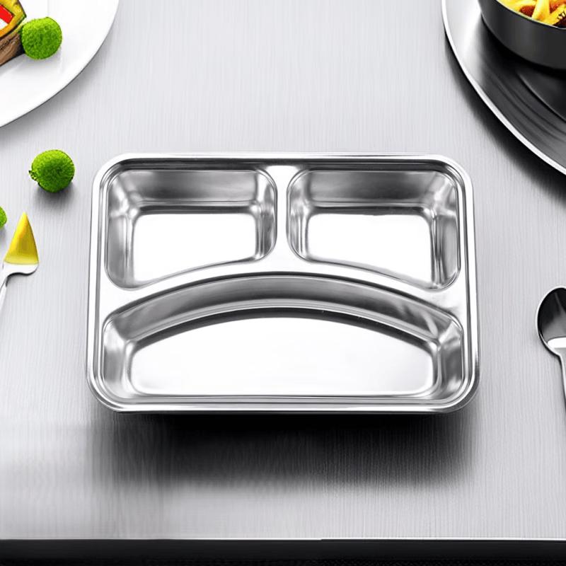 777 Food Grade 304 Stainless Steel Divided Cafeteria Tray 24x17x3.5cm