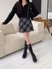 Women's High Waist Woolen Plaid Mini Skirt - Slim Fit Autumn/Winter 2026
