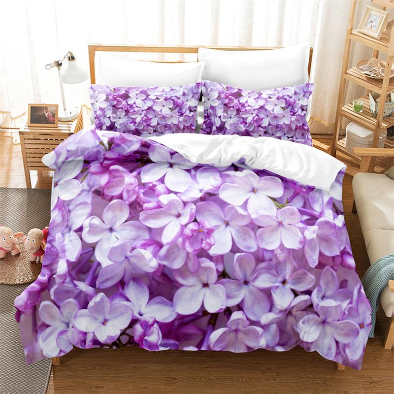 Comforter Purple Flower Double Bed 200X200 Thin Floral Bedding Set 3Pcs 2Pcs With Single 220X240