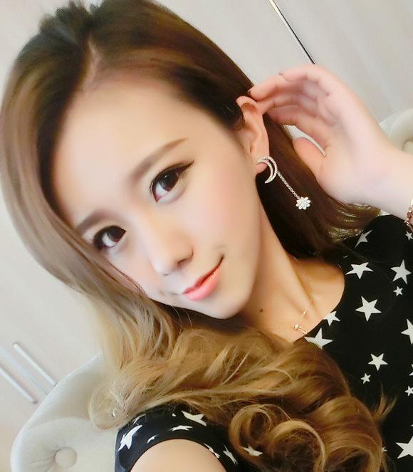 Korean Style Rhinestone Tassel & Star Moon Asymmetrical Earrings