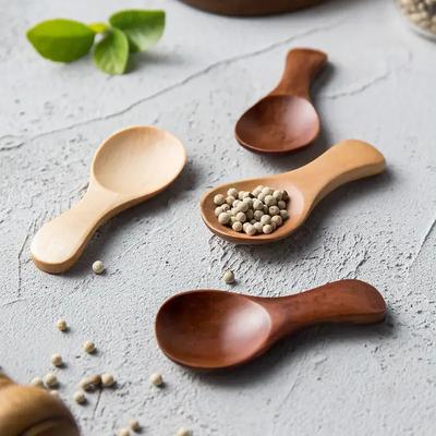 4/8Pcs Mini Wooden Spoon Kitchen Spice Scoop Sugar Tea Coffee Salt Scoop Short Handle Mini Spoon Kitchen Gadgets