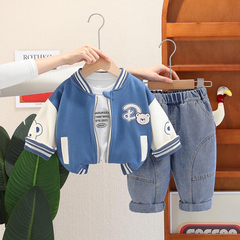 2025 Spring Trendy Infant Boys' Bear Baseball Uniform 3-Piece Set