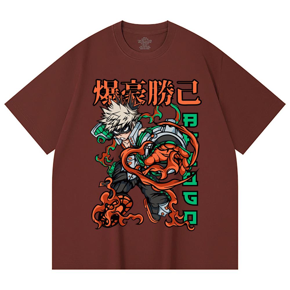 230 Gsm 100% Cotton My Hero Academia V14 Bakugo Print Unisex Heavy Cotton T Shirt