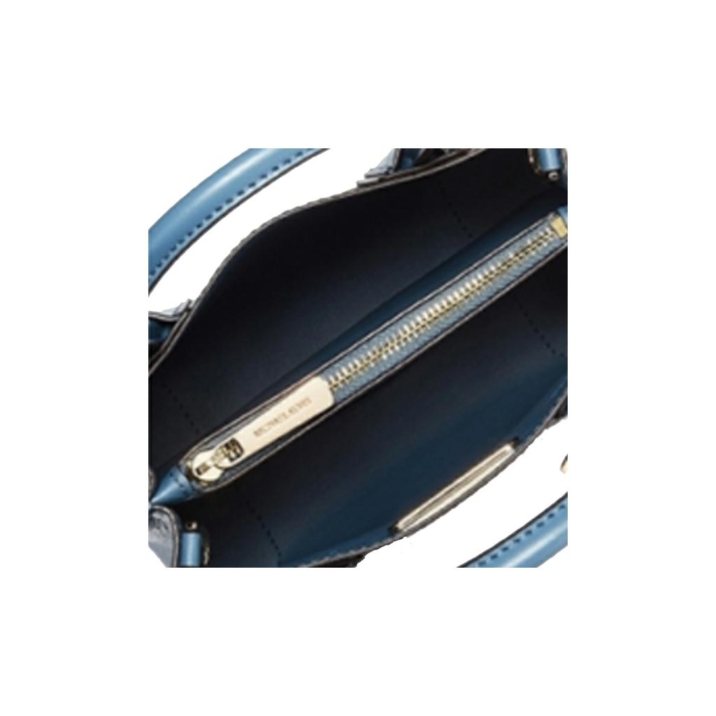 Michael Kors MK Mercer Classic Monogram Color Block Accordion Bag Women Handbags Dark-Brown Blue 35S1GM9M2B-538