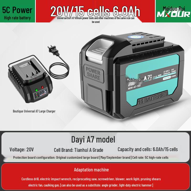 Universal A7 20V Cordless Multi-Tool: Electric Wrench, Angle Grinder, Hammer, Drill, Circular Saw.