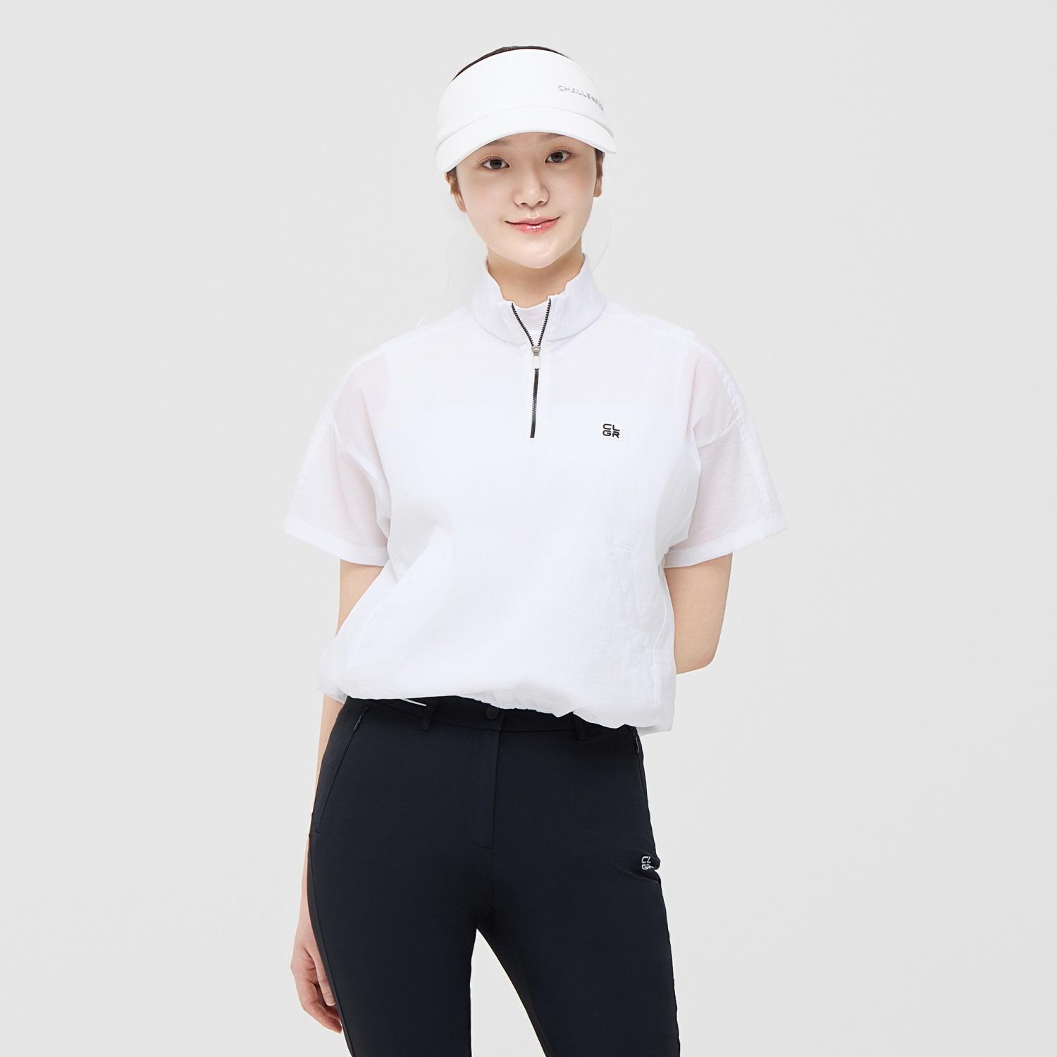 Challenger Women S Essential Lightweight High-Neck Half-Zip Short Sleeve Woven Top White Wh (White)/Xs