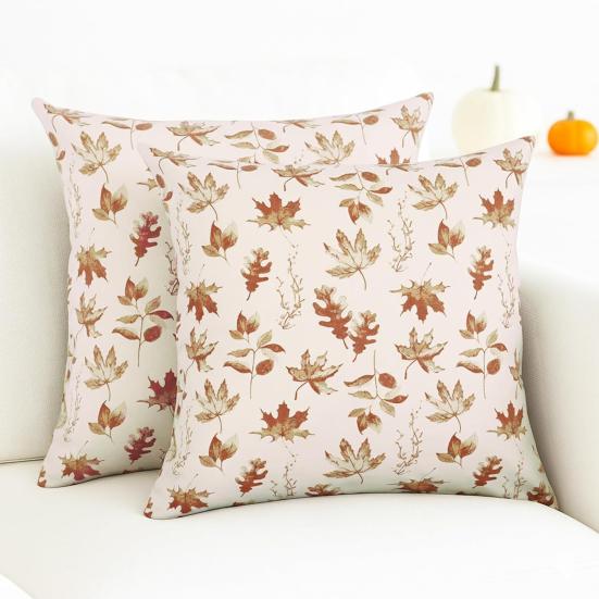 2Pcs Throw Pillowcase Autumn Maple Leaf Pattern Replaceable Design Pillow Case Washable Super Soft Reusable Sofa Cushion Covers