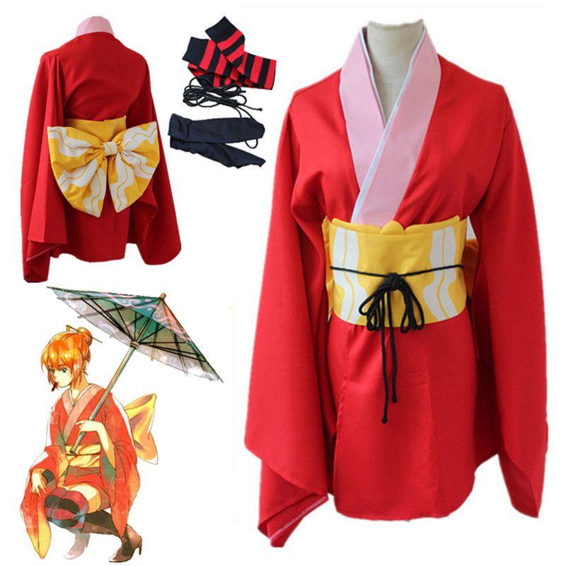 Gintama Kagura Anime Kimono Suit Cosplay Perform Costume Outfit Fullset Dress