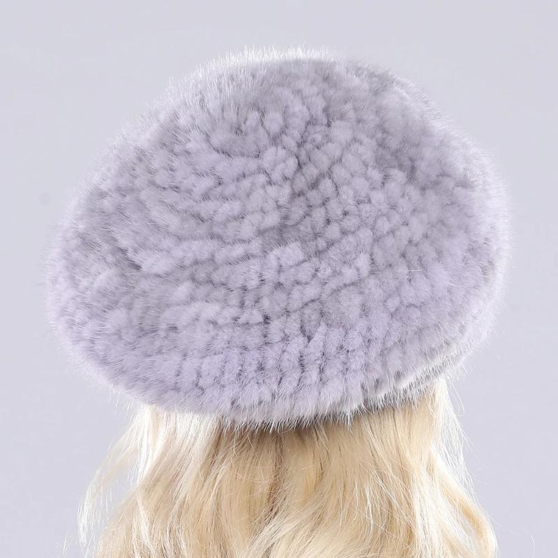 New Winter Lady Natural Mink Fur Beanies Hat Knit Warm Striped Genuine Mink Fur Caps Women Good Elastic Real Mink Fur Hat