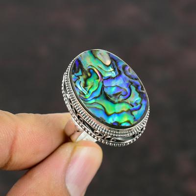 Abalone Kabuk Yüzük El Yapımı Boho Tarzı Takı 925 Ayar Gümüş Yüzük Doğal Değerli Taş Yüzük Vintage Takı Ayarlanabilir Yüzük Kadınlar İçin Hediye