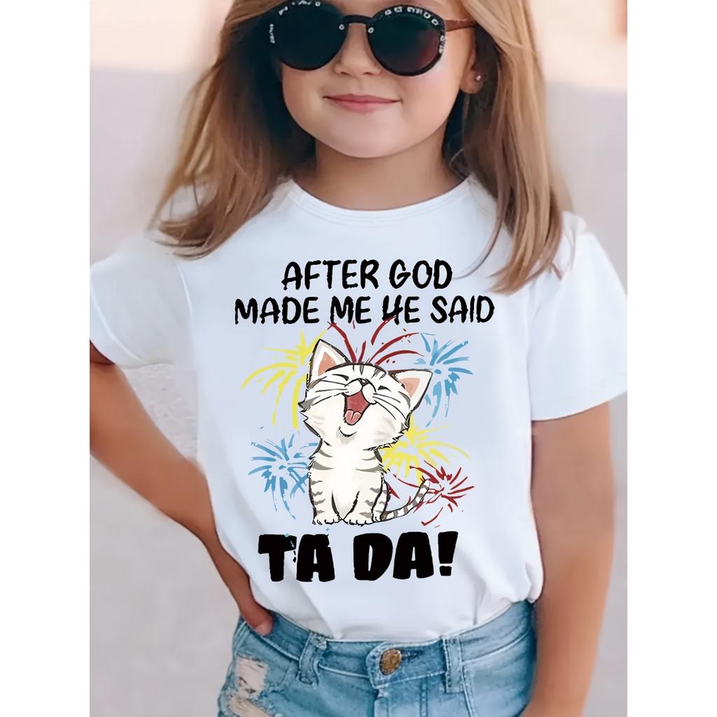 2026 New Kids T-Shirts Cute Cat Graphic Animal Print Summer Fashion Children Clothes Funny Round Neck Cute Cat Lover Streetwear