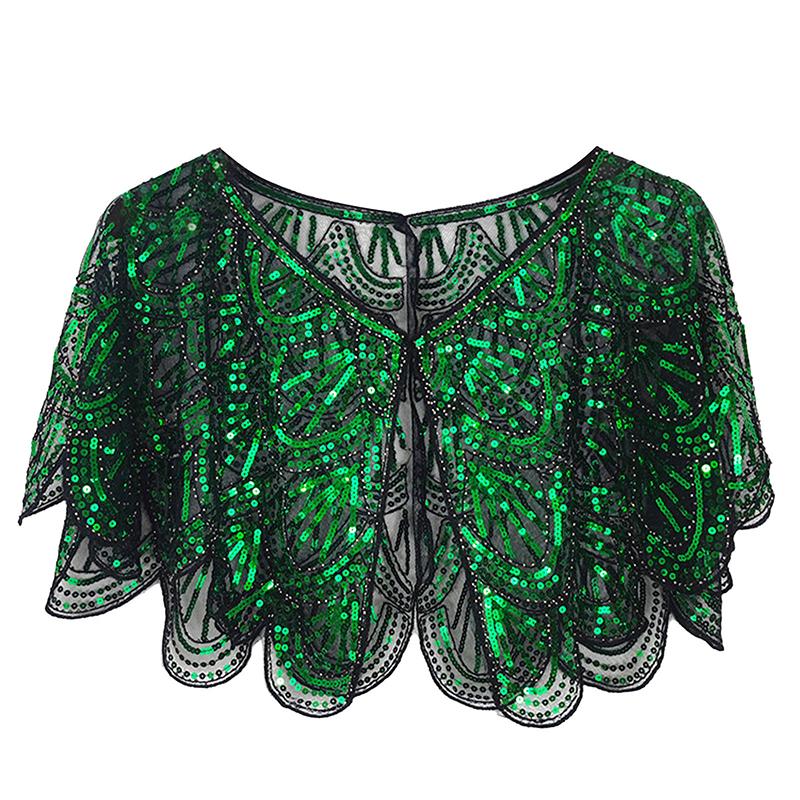 

1 шт. Полиэстер Винтажная Шаль Ажурная Женская Стильная Вечерняя Блестящие Пайетки Бисероплетение Коктейльная Вечеринка зелёный/чёрный
