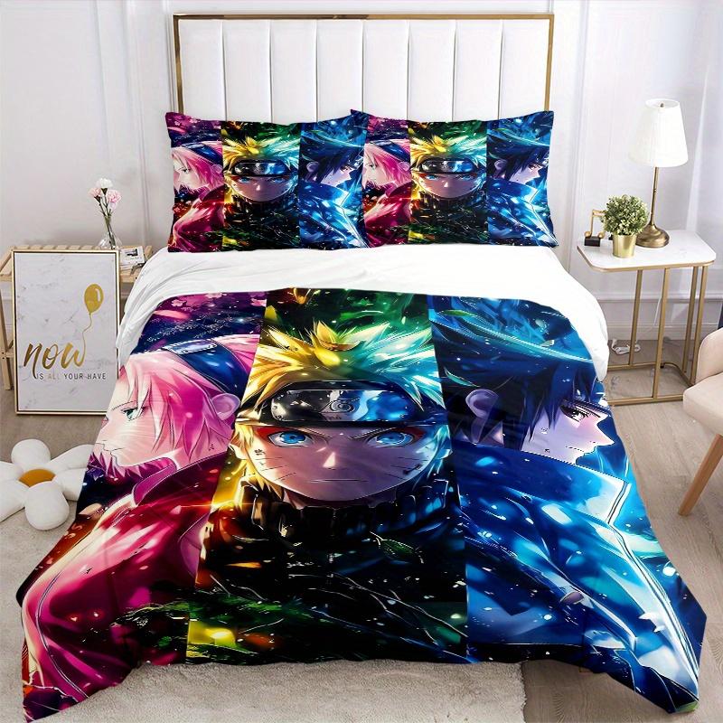 3pcs Naruto Anime Characters Quilt Cover Set (1 Quilt Cover + 2 Pillowcases Without Pillow Core), High-Definition Printing for Home and Dormitory