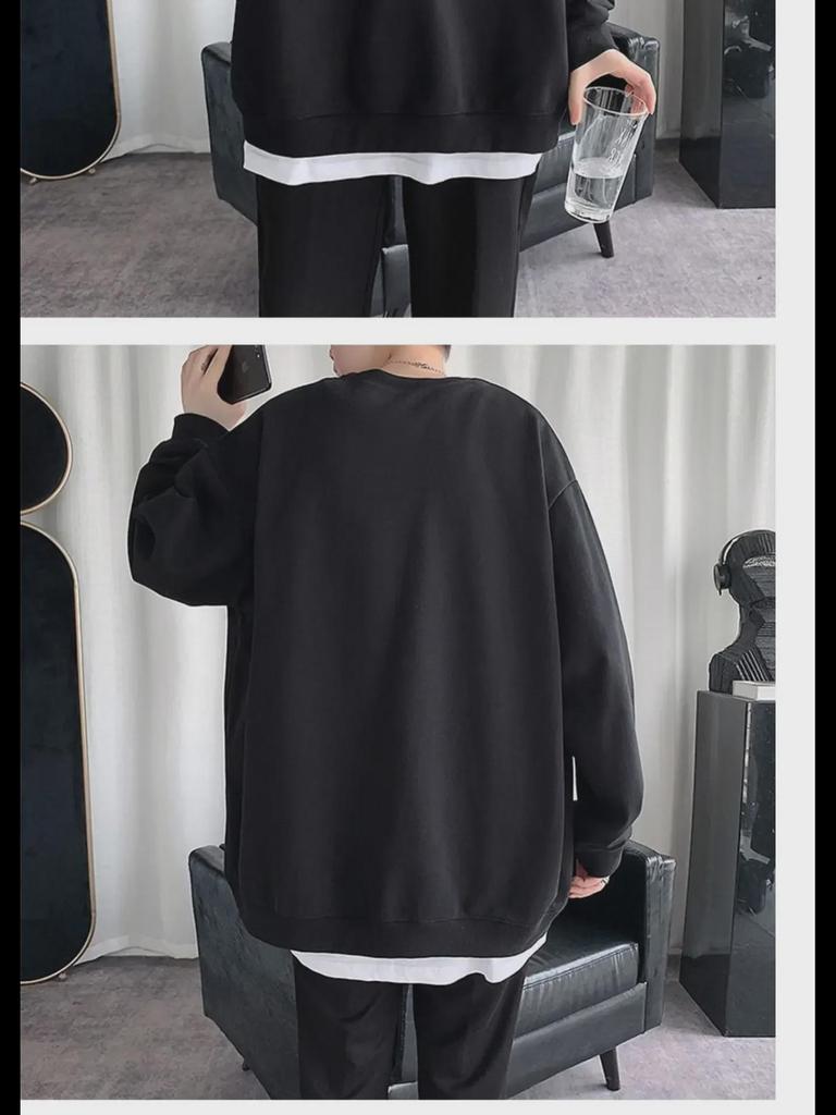 2025 Men's Trendy Solid Color Round Neck Sweatshirt, Loose, Hoodless Pullover, Thin Style for Spring and Autumn, Large Sizes Available