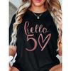 Womens Hello 5 Graphic Tee Pink Heart Design Casual Crew Neck Short Sleeve Soft Stretchy All Season Top