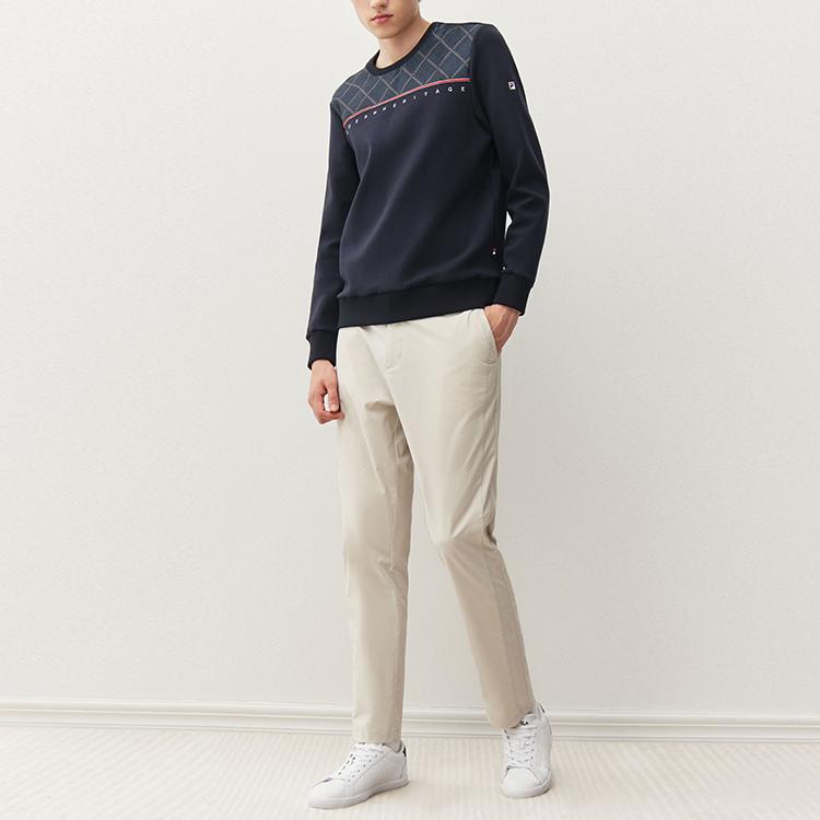 Fila Retro Diamond Print Color Block Sports Crew Neck Sweatshirt Men Sweatshirt Legendary-Blue F11M111203FNV