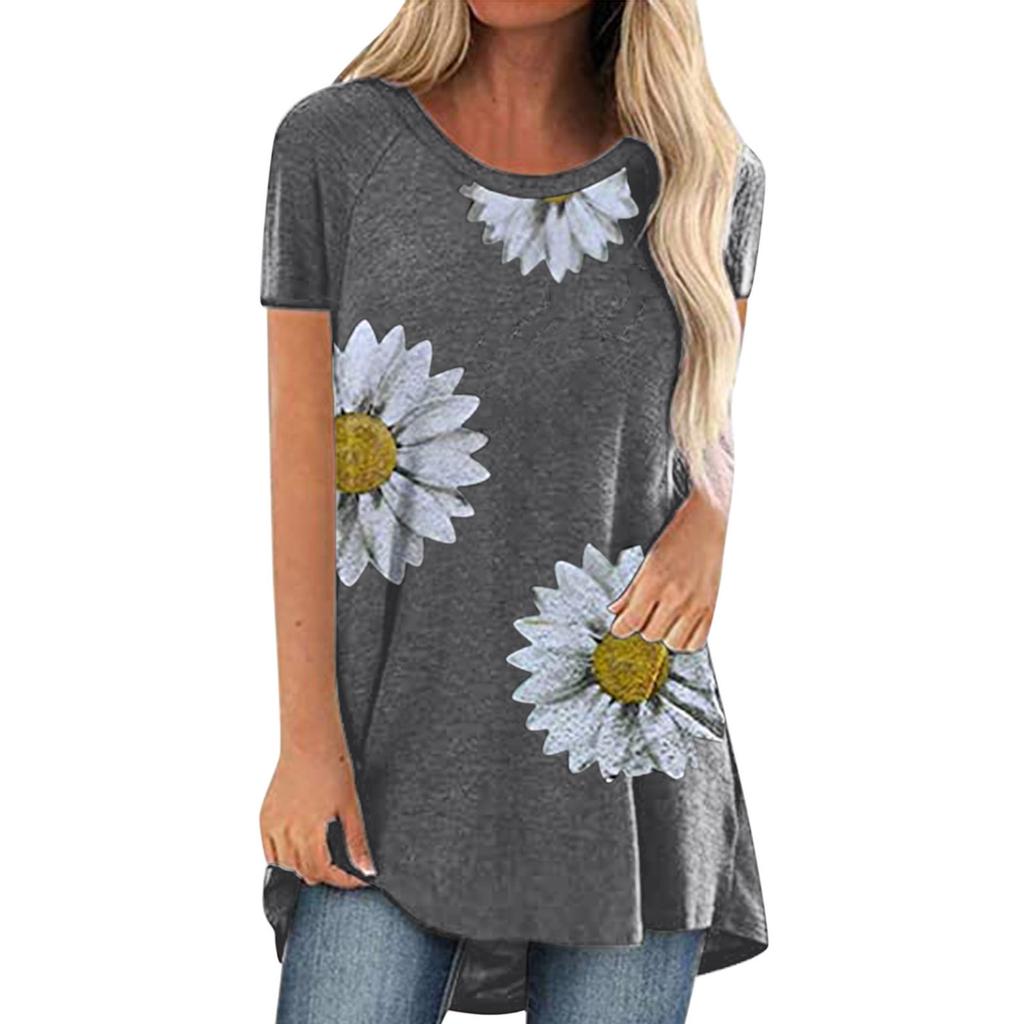 Kvinner Casual Printing Skjorter Kortermet Loose Tee Topper Tunika Bluse