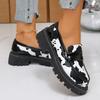 Fashion Cow Print Zebra Print Chunky Platform Flats Women 2025 Autumn Pu Leather Thick Sole Loafers Woman Plus Size Uniform Lolita Shoes