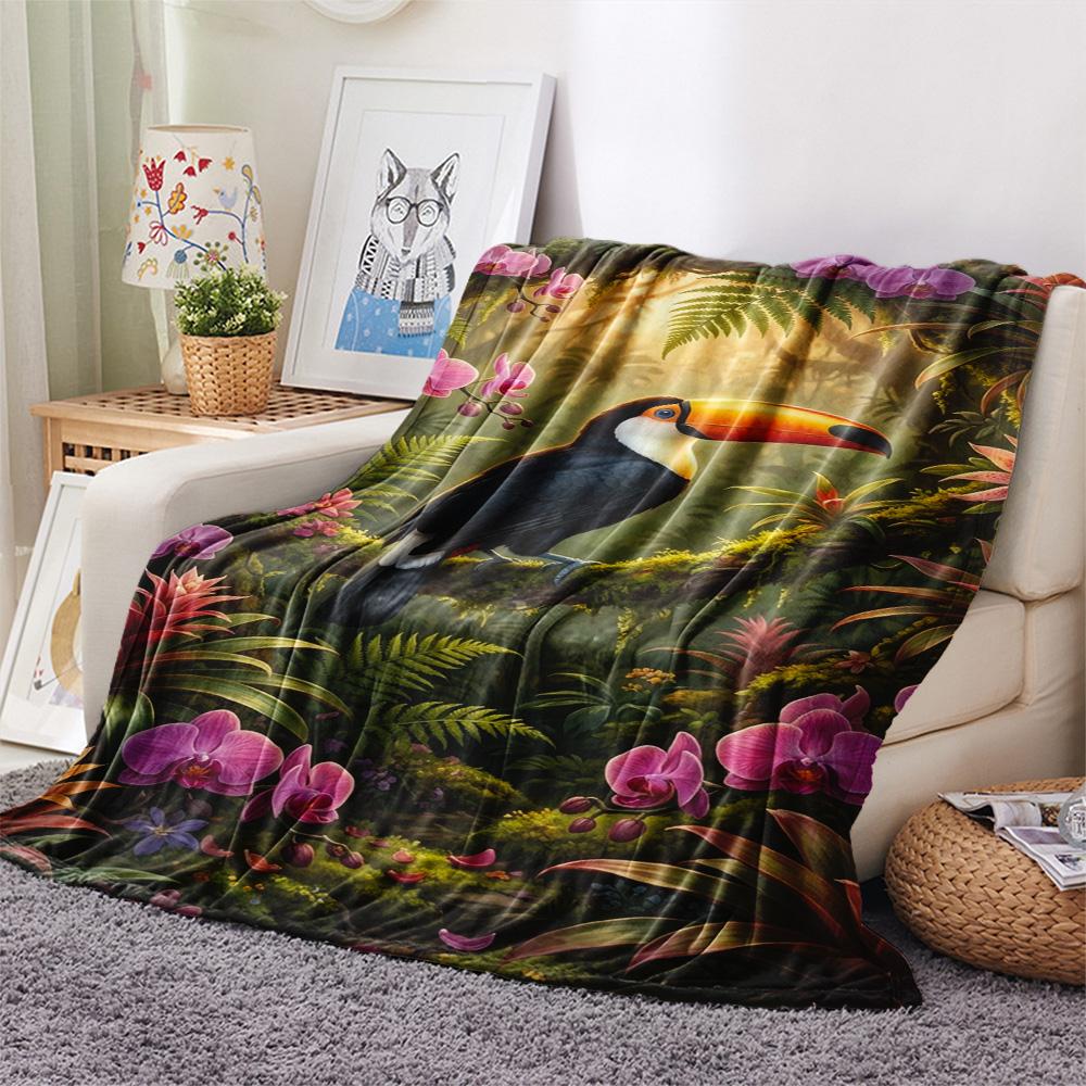 1 Stück Saisonale Tukana-Kunstdruck Flanelldecke, Hohe Qualität, Bequem für alle Jahreszeiten, Heimdekoration, Wärme und Komfort