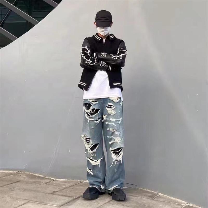 Męskie spodnie jeansowe Fashion Hi Street Ripped Oversize Hip Hop Denim Spodnie Luźny krój w trudnej sytuacji Dna