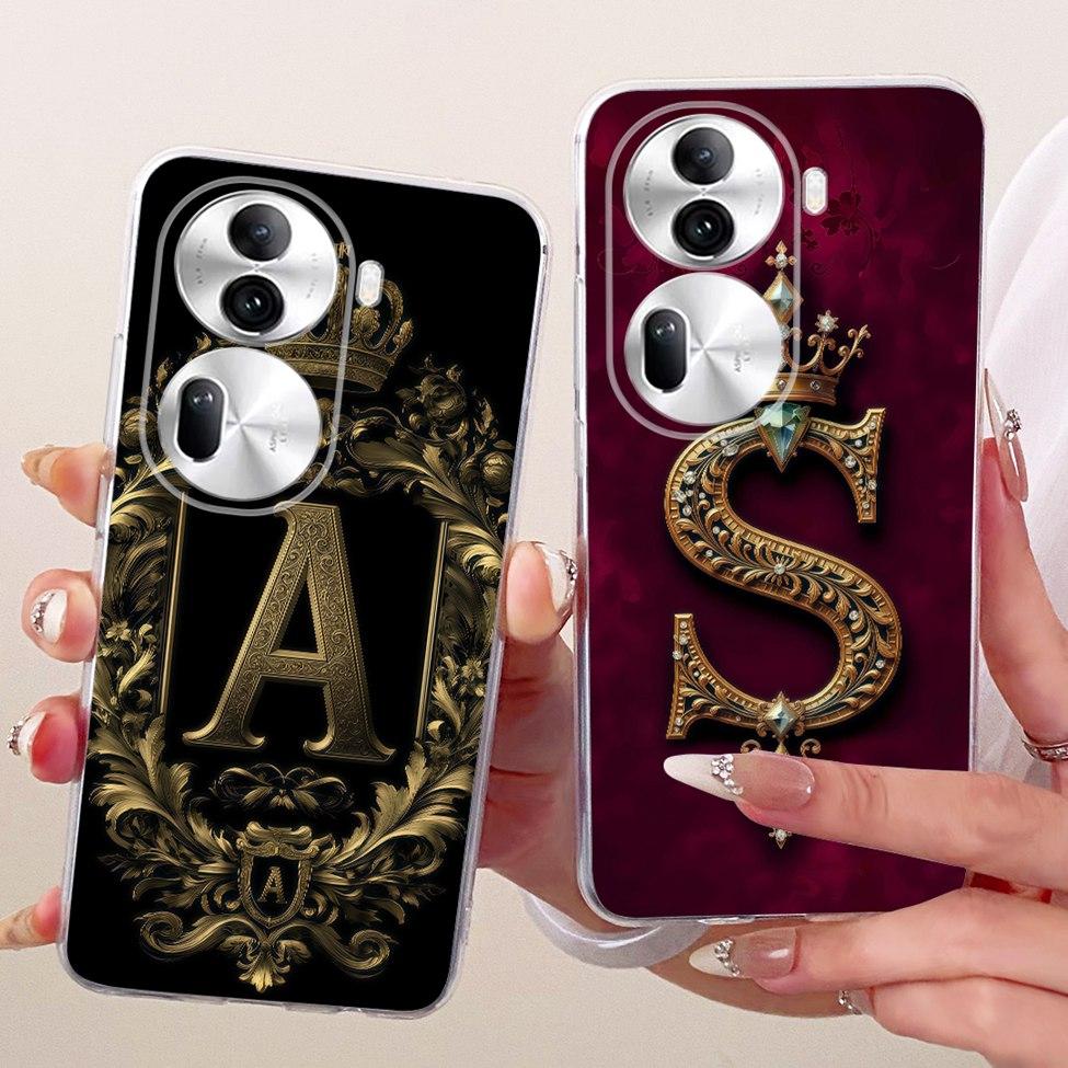 Clear For Oppo Reno 11Pro 5G CPH2607 Cover For Oppo Reno 11 Pro 5G Case Luxury Crown A-Z Letters 2D Flat Pattern Soft Phone Case