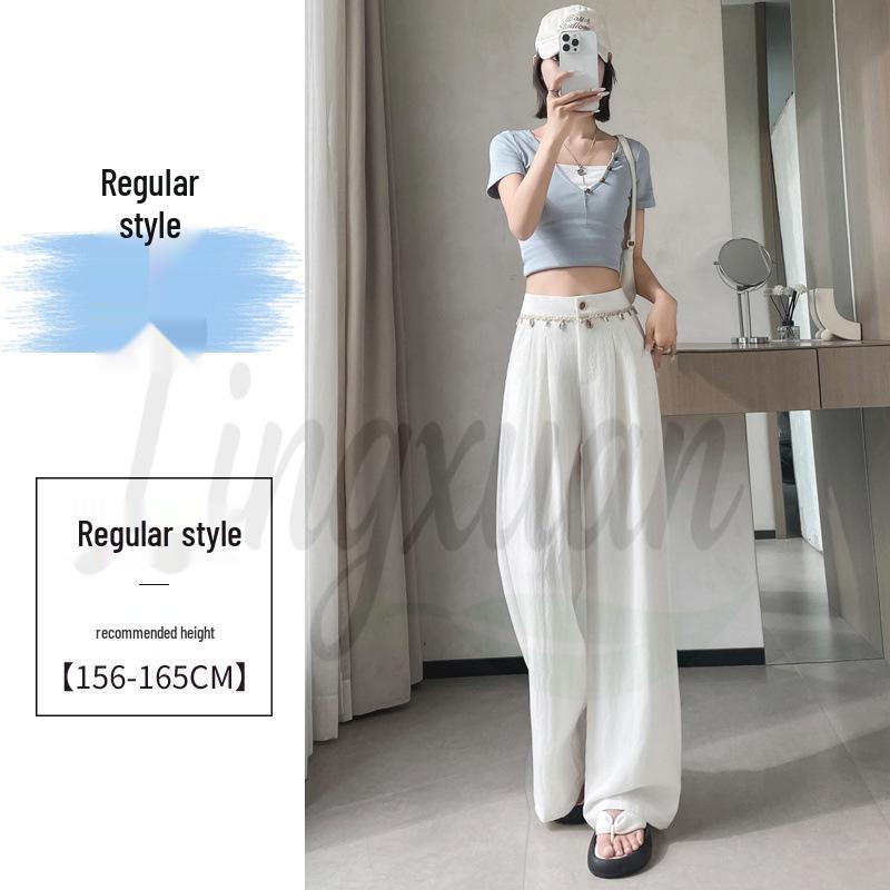 2026 Summer Women s High-Waisted Tencel Linen Wide-Leg Ice Silk Full-Length Pants S