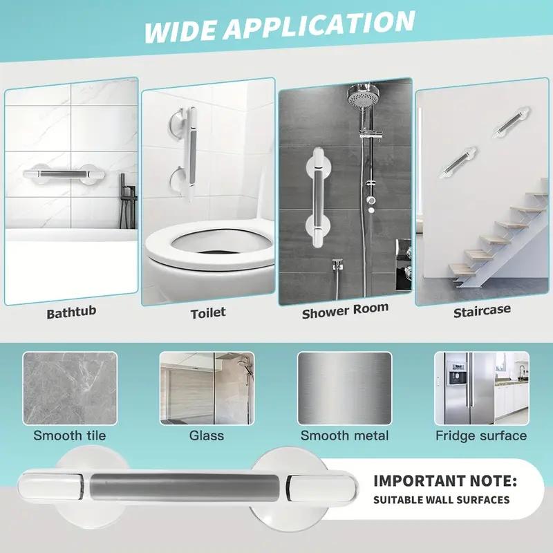 1Pc Elderly Safety Grab Bar - No Drilling Required, Non-Slip Bathroom Handle with Strong Suction Cup, Heavy-Duty Plastic 