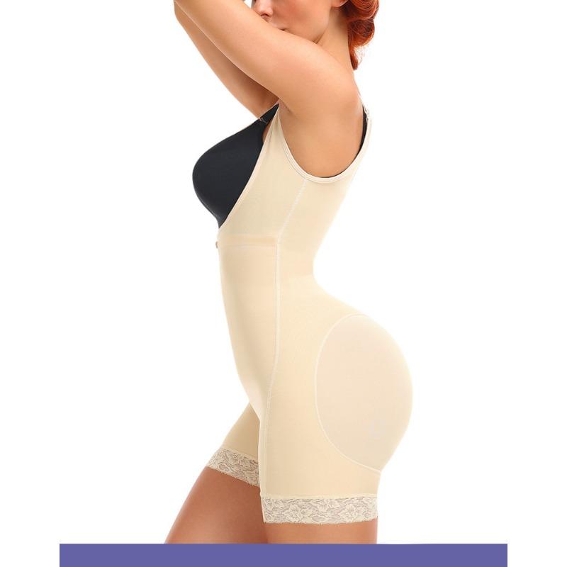 Adjustable Wide Strap Front Zipper Tummy Control Hip Enhancer Lace Slim Body Shaper