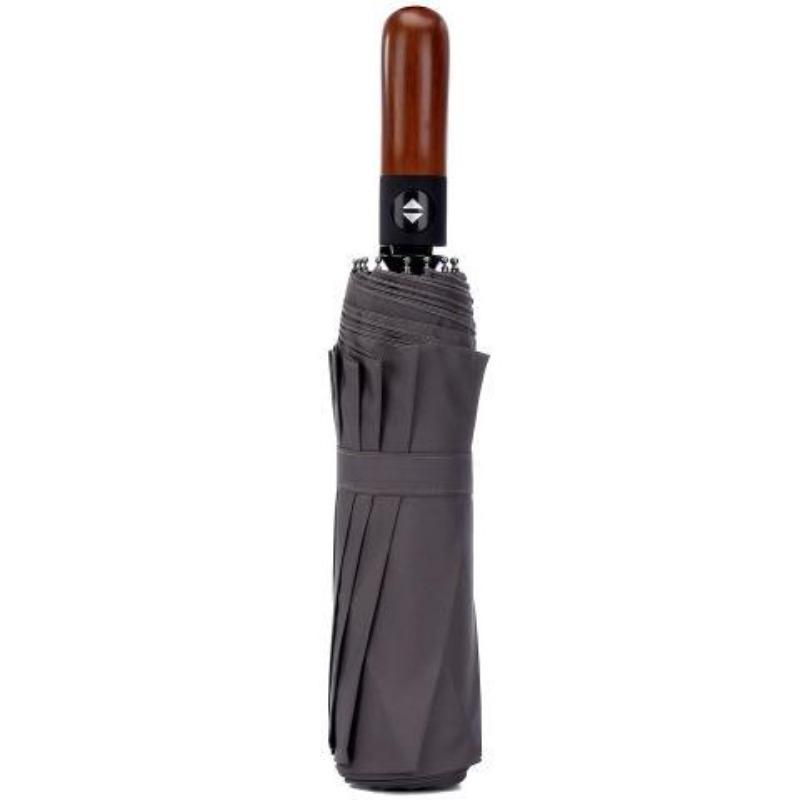 Light Luxury Wooden Handle Umbrella Sun Protection Anti-ultraviolet Fully Automatic Tri-folding High-end Business Gift Umbrella