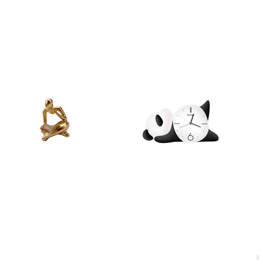 Abstract Panda Thinker Statue Wall Clock Modern Cute Tabletop Shelf Office Bookshelf Practical