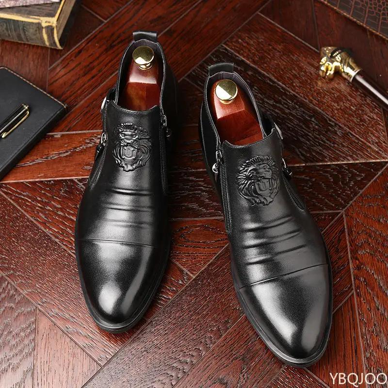 Winter Herren Luxus Chelsea Boots Business Freizeit Herren Low-top Lederschuhe Britischer Stil Spitzzehe Rutschfest Reißverschluss Stiefeletten