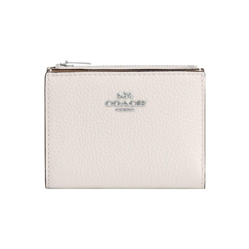 COACH 17 solid color letter logo snap fastening card slot pebbled leather wallet women s white белый