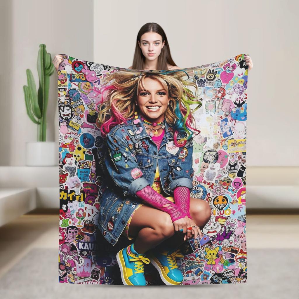 Britney Spears Flanelldecken Superweiche Wohndecke für Draußen Reisen Büro Lustige Bettdecke Sofa Bettbezug
