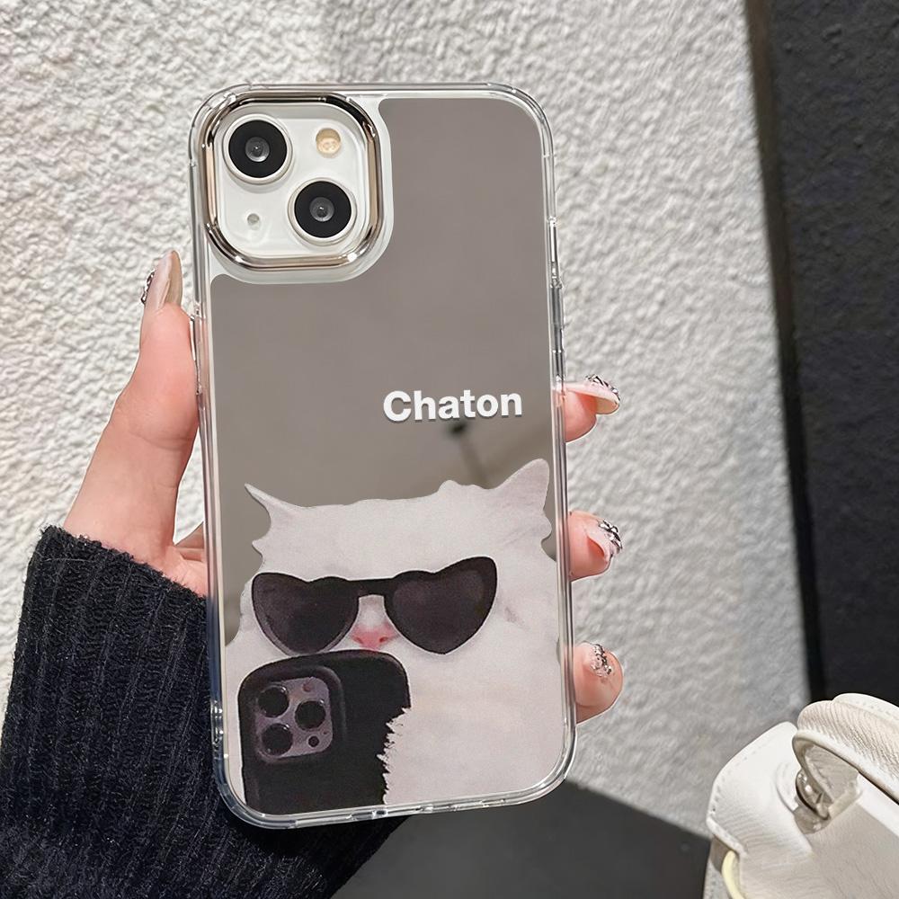 Fashion Cat Luxury Make Up Mirror Phone Case For IPhone 17e 16e Air Pro Max 17 16 13 11 15 14 12 Animal Funda Anti-drop Cover