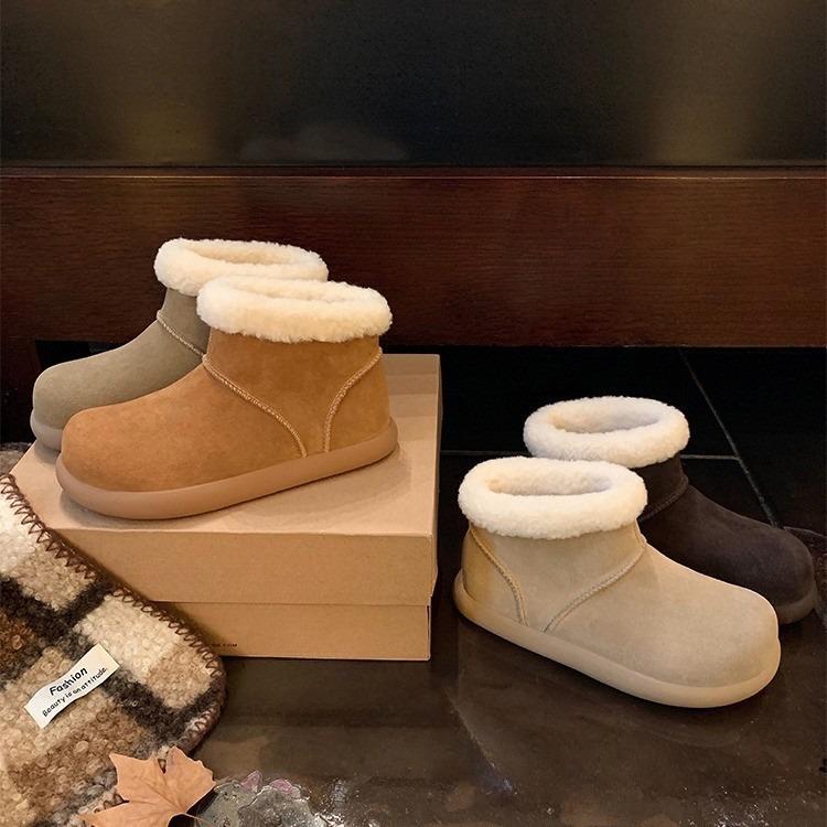 Women's large size soft sole heightening warm fur one winter non-slip wear-resistant snow boots plush lining outdoor sports cotton boots