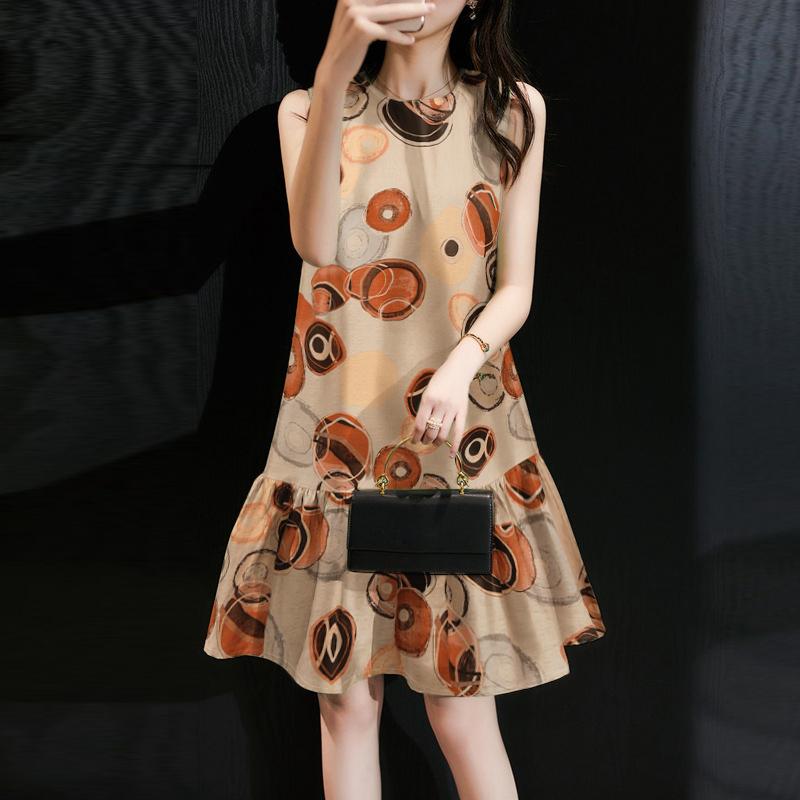 

ZANZEA Женское повседневное летнее платье без рукавов с принтом и круглым вырезом 5XL красный