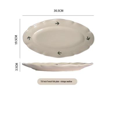 LISM Assiettes ovales vintage de 11 pouces en relief hirondelle