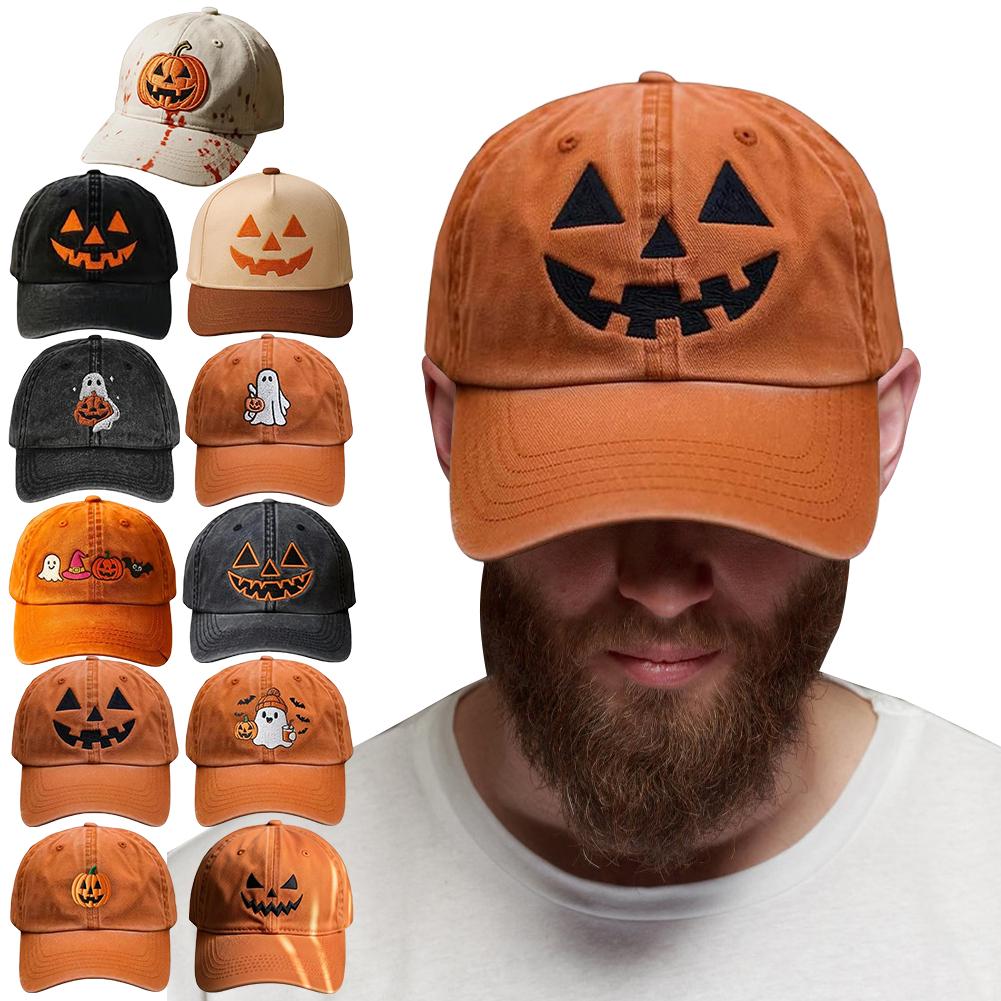 Halloween Ghost Hat for Women Men Halloween Adjustable Funny Party Hats Pumpkin Embroidery Baseball Cap for Halloween Parties