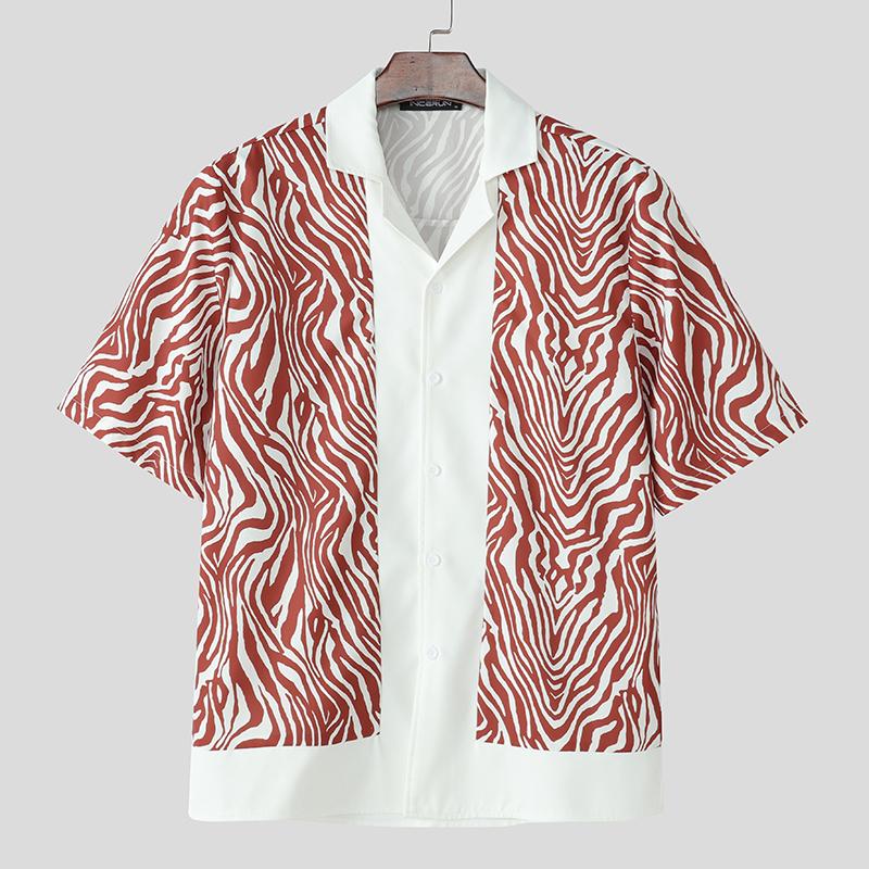 

INCERUN Oversized Summer Men Lapel Neck Short Sleeve Print Casual Holiday Shirts 3XL оранжевый