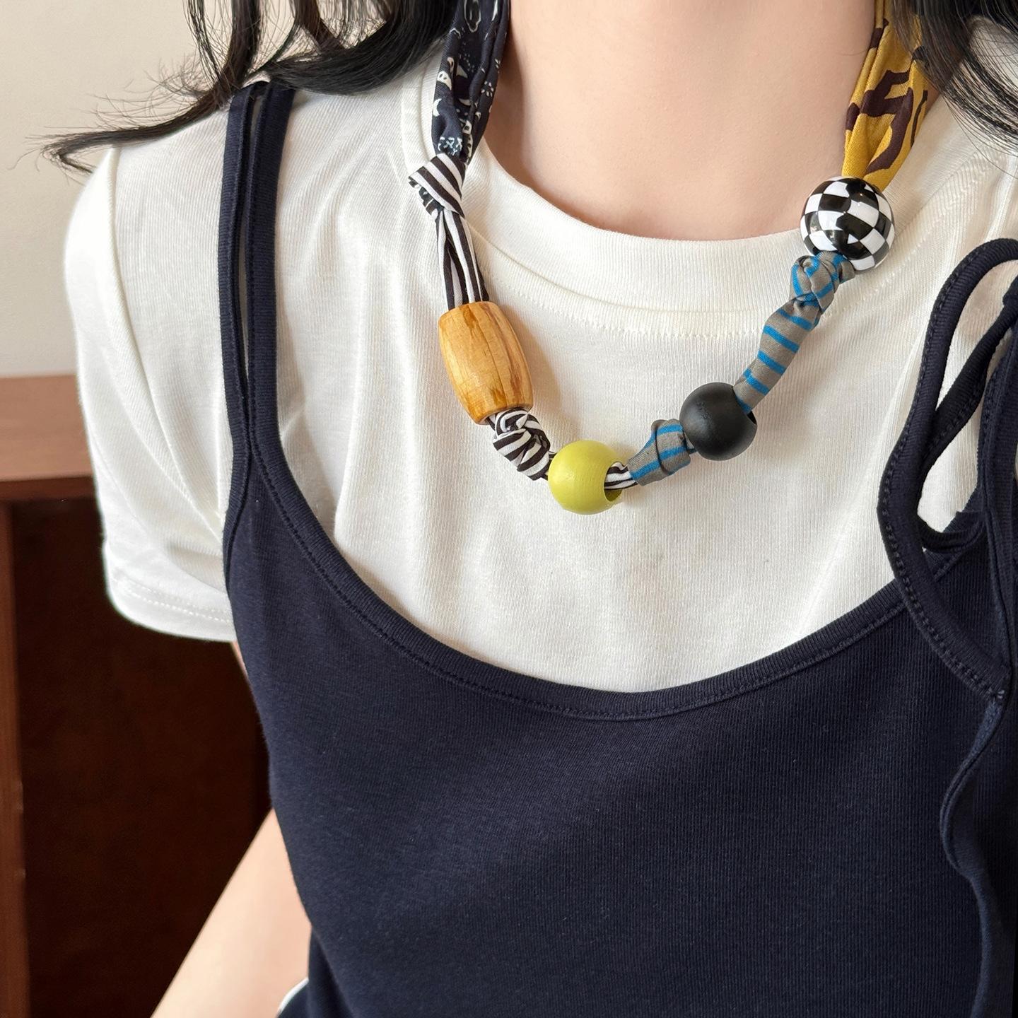 Adjustable Handmade Cloth Floral Necklace Fabric Summer Vacation Fashion Vintage Choker Large Exaggerated Necklace Women Girls