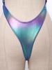 Womens Iridescent Metallic One Piece Swimsuit Chest Pads Crossing Strap Backless Bodysuit