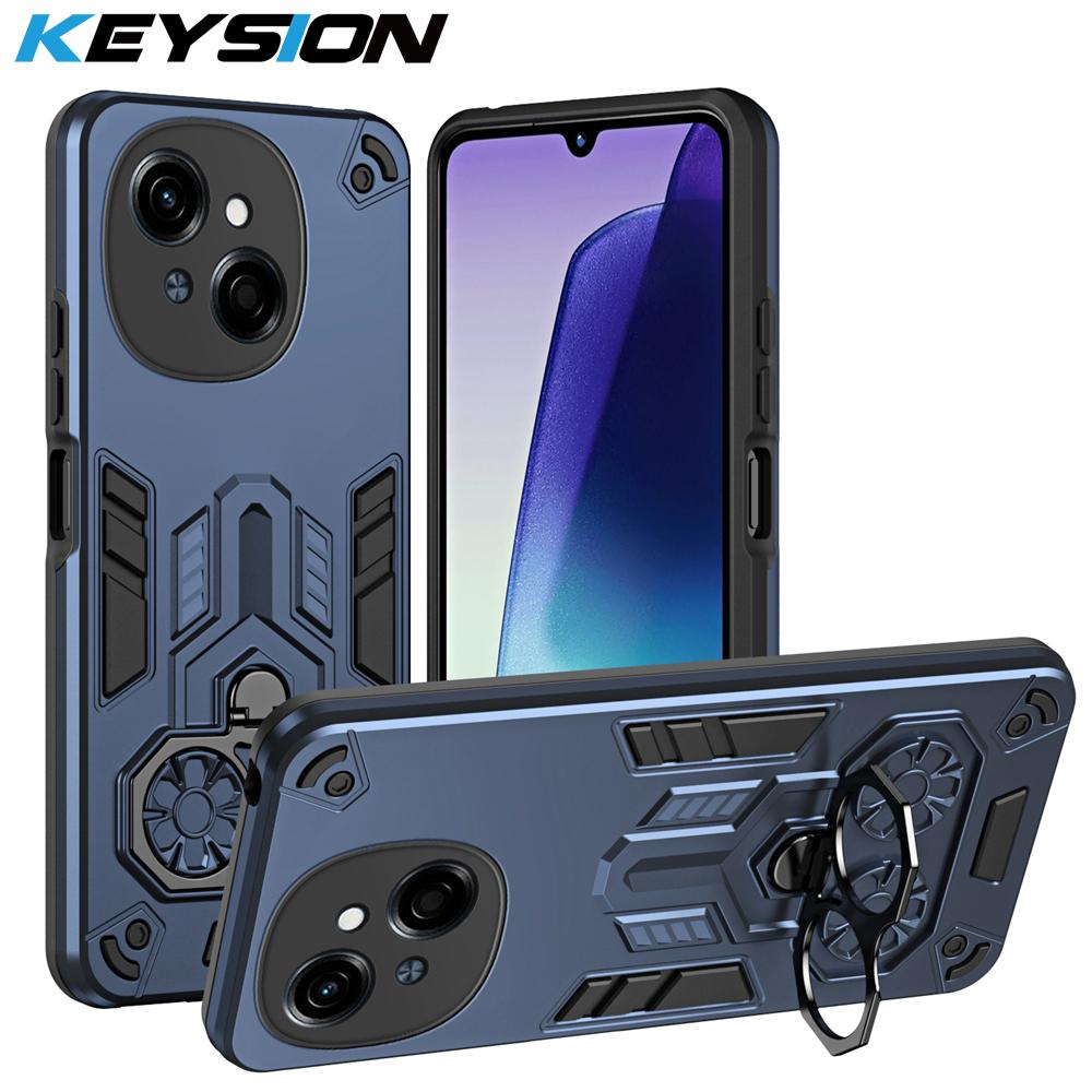 KEYSION Shockproof Armor Case for TECNO Spark Go 1 1S Go 2025 Soft Silicone+PC Metal Ring Stand Phone Cover for TECNO Pop 9 4G
