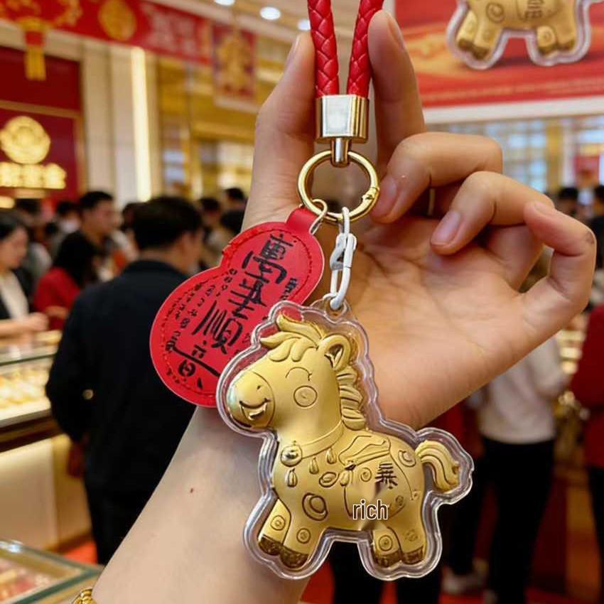 24K Gold Zodiac Horse Keychain Charm & Lanyard - Trendy Gift