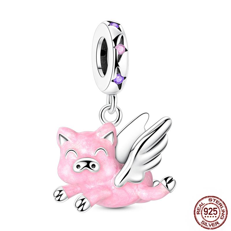 Copper Loveheart Charms Beads Cute Cat Panda Poker Phone Charm Pendant Fit Original Bracelet Diy Jewelry Women Gift